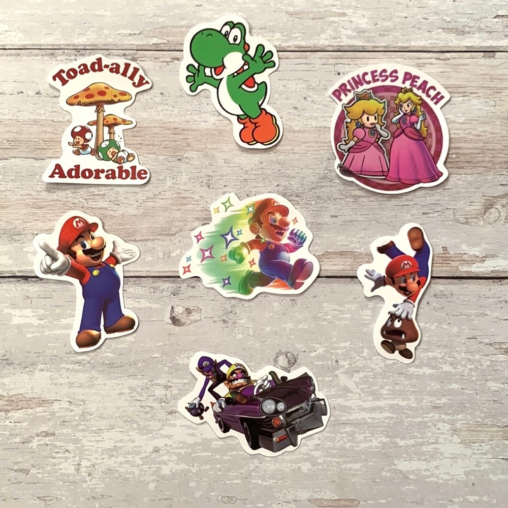 Super Mario Brothers Nintendo Kart Princess Peach Toad Stickers Bundle 7 Pac NEW